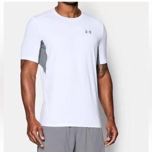 Under Armor Men’s Heat Gear Fitted White/Gray Athletic Running‎ T-Shirt Size XL